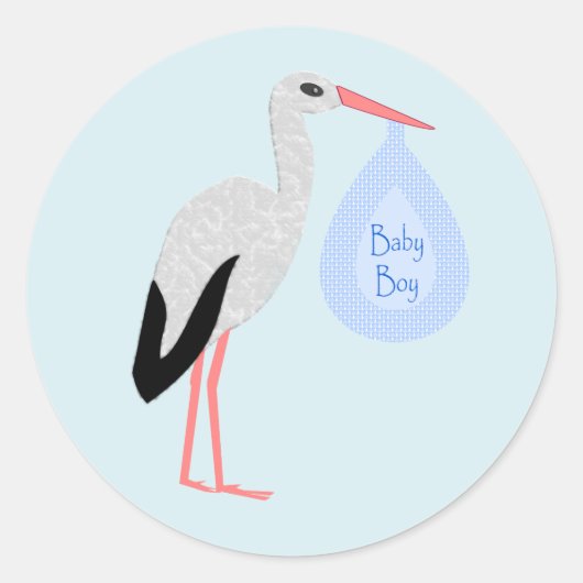 Cute Blue Baby Stork Ronde Sticker (Voorkant)