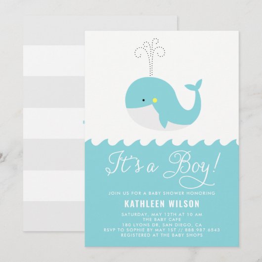 Cute Blue Baby walvis Het is een Boy Baby shower Kaart (Voorkant / Achterkant)