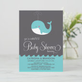 Cute Blue Baby Whale Baby shower Invitation (Debout devant)
