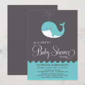 Cute Blue Baby Whale Baby shower Invitation (Devant / Derrière)