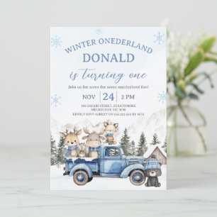 Cute Blue Bewerkbare Winter Onederland Verjaardag Kaart