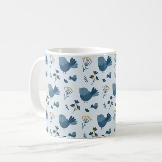 Cute Blue Bird and Berries illustrated Pattern Koffiemok (Voorkant links)