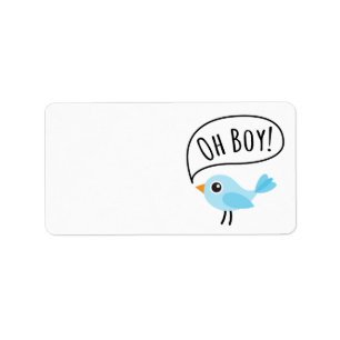 Cute blue bird gezegde Oh Boy blank baby shower Etiket
