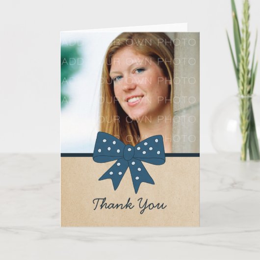 Cute Blue Bow Carte de remerciements de graduation (Devant)