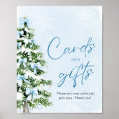 Cute Blue Bows Christmas Tree Cards and Gifts Sign Poster (Voorkant)