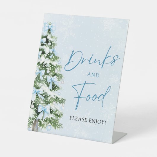 Cute Blue Bows Christmas Tree Food and Drinks Reclamebord Met Voetstuk (Voorkant)