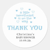 Cute Blue Boy Baby shower Classic Round Sticker (Voorkant)