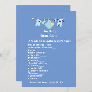 Cute Blue Boy Baby shower Devinant Invitation Jeu