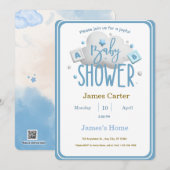 Cute Blue Boy Baby Shower Invitation (Devant / Derrière)
