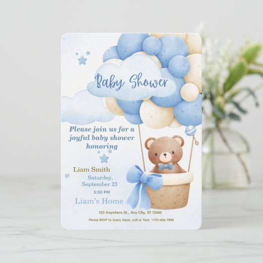 Cute Blue Boy Baby Shower Invitation (Debout devant)