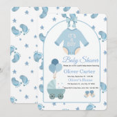 Cute Blue Boy Baby Shower Invitation (Devant / Derrière)