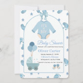 Cute Blue Boy Baby Shower Invitation (Devant)