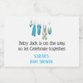Cute Blue Boy Baby shower Personalized Mini Sparkling Wijnetiket (Enkel label)