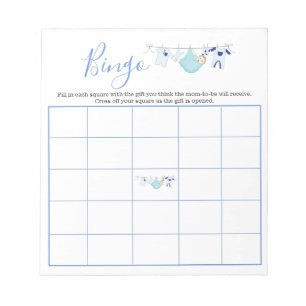 Cute Blue Boy Clothesline Baby shower Bingo Game Notitieblok