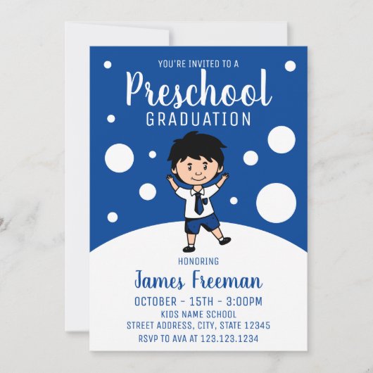 Cute Blue Boy Preschool Afstuderen Kaart (Voorkant)