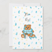 Cute Blue Boy Teddy Bear Baby shower Kaart (Achterkant)