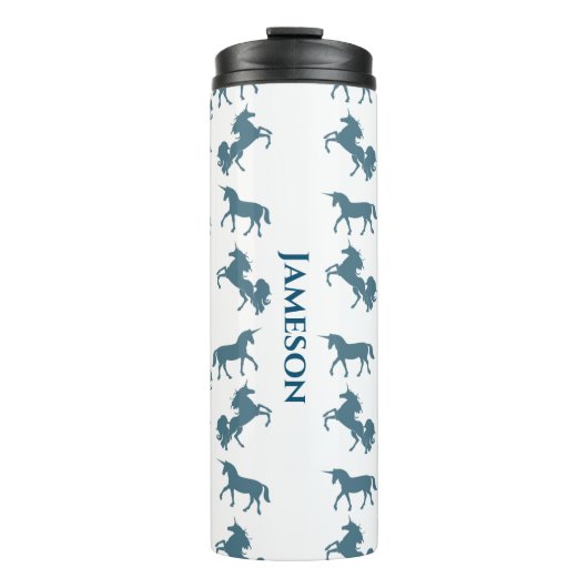Cute Blue Boys Name Monogram Unicorn Pattern Thermosbeker (Voorkant)