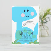 Cute Blue Bright Dinosaur Birthday Uitnodiging (Staand voorkant)