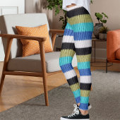 Cute Blue Brown Black White Stripe Kintted Pattern Leggings