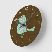Cute Blue/Brown Pattern Bird Ronde Klok (Hoek)