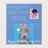 Cute Blue Budgie Rose Peinture Amour Carte d'anniv (Outside Unfolded)