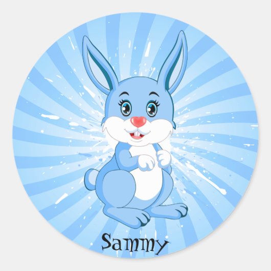 Cute Blue Bunny Cartoon Ronde Sticker (Voorkant)