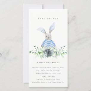 Cute Blue Bunny Garden Fauna Baby shower Invite Bedankkaart