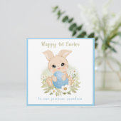 Cute Blue Bunny Grandson Première carte de Pâques (Debout devant)