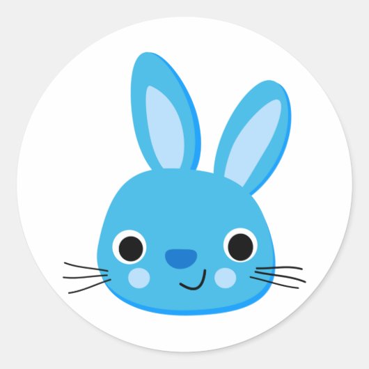 Cute Blue Bunny Rabbit Face Ronde Sticker (Voorkant)