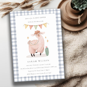 Cute Blue Cactus Boho Llama Baby shower Invite Bedankkaart