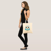 Cute blue cartoon baby uil tote bag (Voorkant (model))