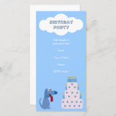 Cute Blue Cartoon Chien & Birthday Cake Invitation (Devant / Derrière)