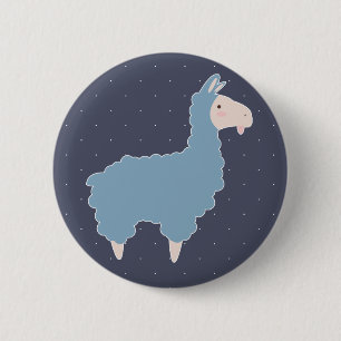 Cute Blue Cartoon Llama & White Stippen Ronde Button 5,7 Cm