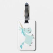 Cute Blue Cartoon Unicorn Bagagelabel (Achterkant verticaal)
