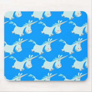 Cute Blue Cartoon Unicorn Herd! mousepad Muismat