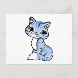 Cute blue cat cartoon briefkaart