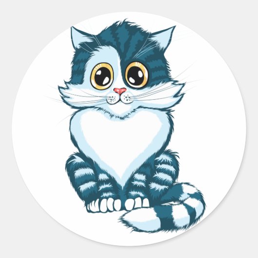 Cute blue cat ronde sticker (Voorkant)