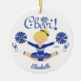 Cute Blue Cheer Blonde Cheerleader , gepersonalise Keramisch Ornament