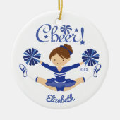Cute Blue Cheer Brunette Cheerleader Ornament (Voorkant)