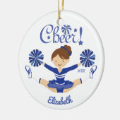 Cute Blue Cheer Brunette Cheerleader Ornament (Links)