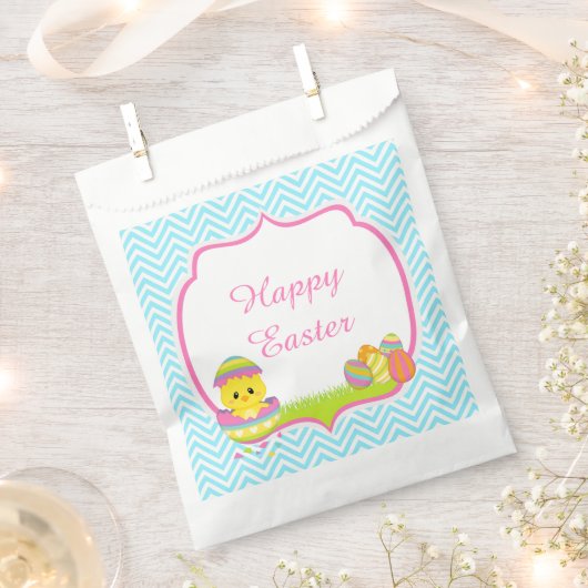 Cute Blue Chevrons Easter Chick Easter Egg Hunt Bedankzakje (Geknipt)