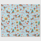 Cute Blue Christmas Dachshund Merry Woofmas Cadeaupapier (Vlak)