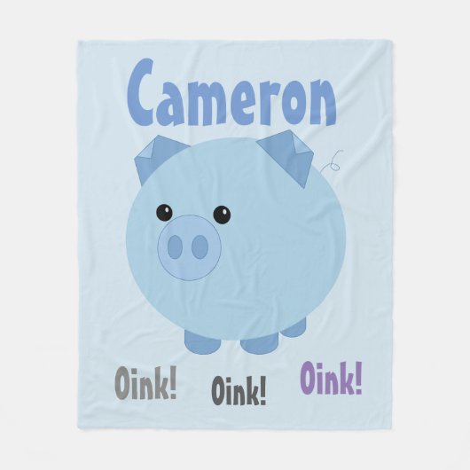 Cute Blue Chubby Pig Fleece Blanket Deken (Voorkant)
