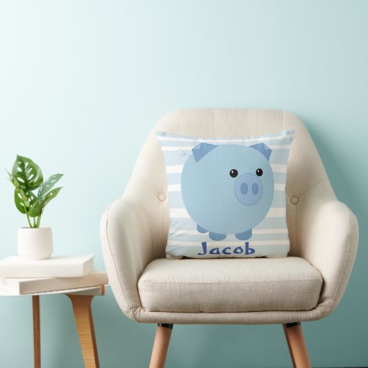 Cute Blue Chubby Pig Pillow Kussen (Stoel)