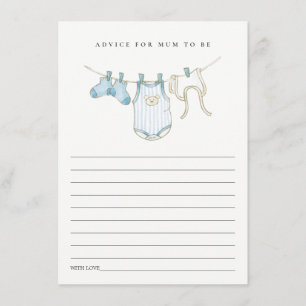 Cute Blue Clothesline Advice for Mum Baby shower Informatiekaartje