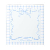 Cute Blue Coquette Bow Gingham Personalized Name Notitieblok (Voorkant)
