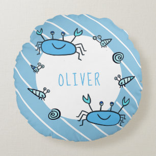 Cute Blue Crab Zee Animal Boy Name Rond Kussen