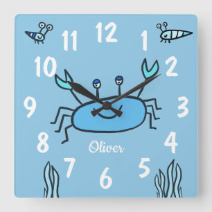 Cute Blue Crab Zee Animal Boy Name Vierkante Klok