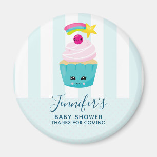 Cute Blue Cupcake met Kawaii Face Baby shower Magneet