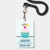 Cute Blue Cupcake met Kawaii Face Badge (Voorzijde met lanyard)